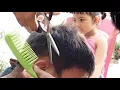 Lagu Cara Menggunting rambut anak laki-laki dengan alat manual menggunakan gunting ✂️ dan sisir rambut ❤️