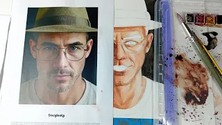 Dibujo con 4 colores: hombre con sombrero en acuarela, paso a paso