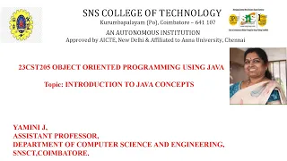 Case Study Based Learning Introduction to JAVA Concept OOPS Using JAVA SNS Institutions