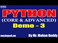 PYTHON tutorials Demo - 3 by Mr Mohan Reddy On 20-12-2021 8AM IST