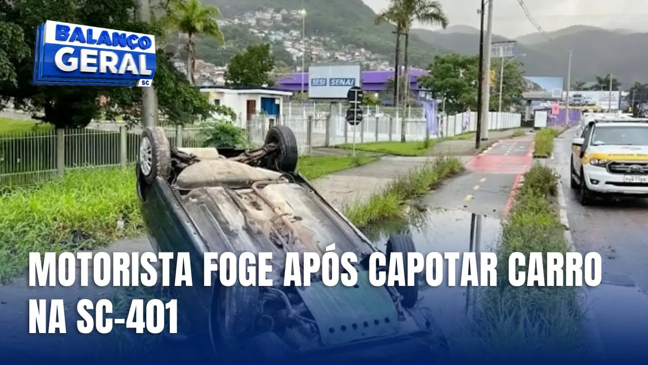 Motorista abandona veículo após capotamento na SC-401