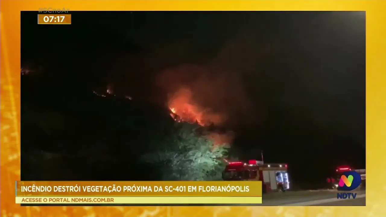 Incêndio destrói vegetação próxima da SC-401, em Florianópolis