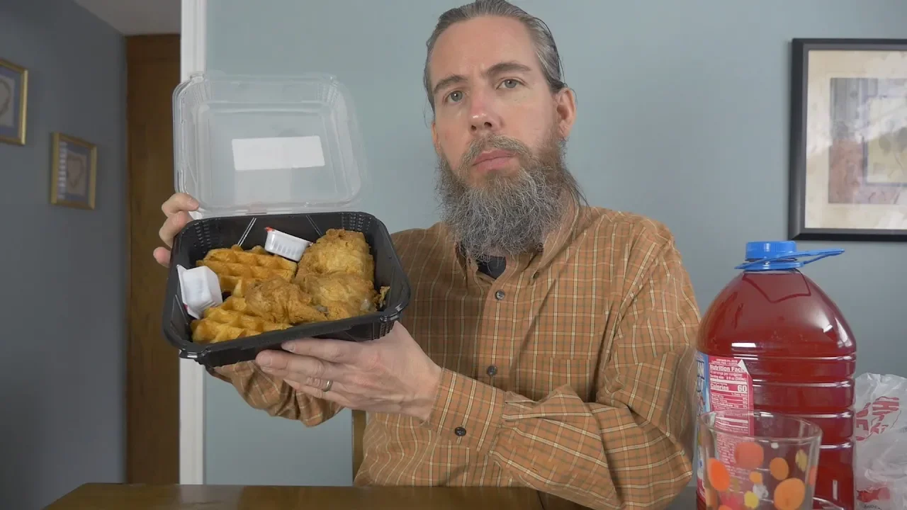 ASMR Let's Eat: KFC Chicken & Waffles with Red Drink & Soul Food Chat