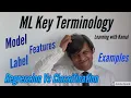 Key Machine Learning terminology like Label Features Examples Models Regression Classification