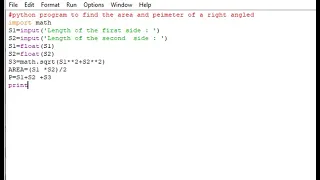 python program to find the area and perimeter of right angle triangle