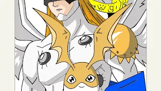 Drawing using ibispaint Digimon characters Patamon Anglemon and MagnaAnglemon