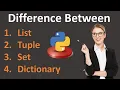 Python Tutorial Difference between list tuple set and dictionary in Python