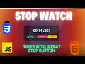 Timer with start stop button html css JavaScript