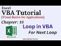 Excel VBA Tutorial Chapter 10 Loop in VBA For Next Loop