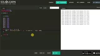03 C tutorial on arrays and the size of it using Solo Learn Code Playground