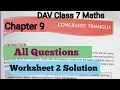 Congruent Triangles DAV Class 7 Maths Chapter 9 Worksheet 2 999