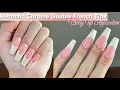 CHROME DOUBLE SMILE LINE FRENCH TIPS DOUBLE DIP NAILS LONG COFFIN GELLY TIP APPLICATION