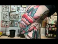 traditional flower tattoo on elbow - real speed tattooing