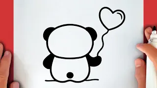 Cómo dibujar un PANDA KAWAII con un GLOBO DE CORAZÓN