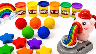 Satisfying Rainbow Kinetic Sand Stars 🌈 | Play-Doh Noodles & Cutting ASMR | Squish & Relax