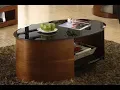 Jual Furnishings Retro Style JF301 Oval Coffee Table - Walnut Piano Black Glass