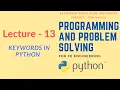 Lecture - 13 SPPU s Programming and Problem Solving Keywords in Python