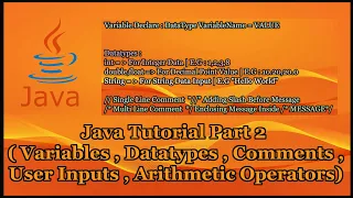 Java Tutorial Part 2 Variable Datatypes Comments Arithmetic Operators