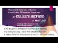 Euler s Method on Matlab Linear First ODE Approximate vs Exact sol Plotting Error Plotting