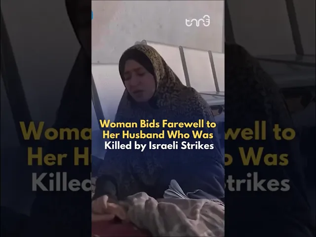 ⁣A Palestinian woman is left alone after an Israeli airstrike killed her husband and two children.