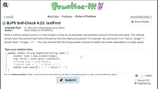 Java Practice It 4 23 lastFirst char method basics return String