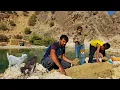 Nomadic life adventure on a beautiful island⛰️ fishing in a mountain river🎣Iranian nomadic family