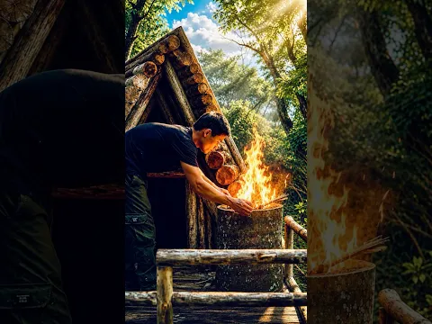 Create a cosy secret shelter through the cold winter #survival #building #camping