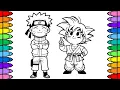 Coloring Goku and Naruto Anime Superhero Coloring Page