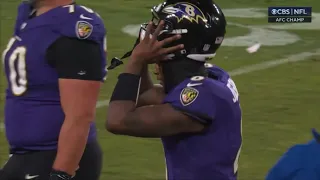 Lamar Jackson throws a pick 6 to Deon Bush and THROWS HELMET vs Chiefs