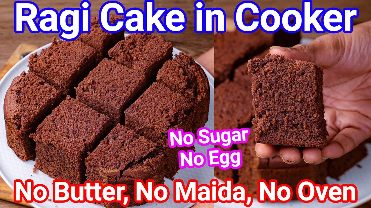 Ragi Cake Recipe - Healthy Eggless, No Sugar, No Oven No Butter Sponge Cake   Finger Millet Cake