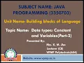 Data types Constant and Variables Part-2 Java programming 3350703 Mrs K M Jha