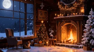 Gentle Christmas Jazz Music ✨ Cozy Fireplace Glow & Light Snowfall for a Serene Winter Mood