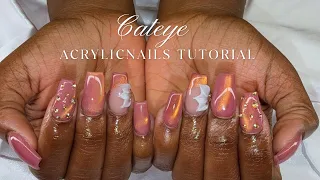 Acrylic Nails for beginners Step-by-Step | Cat Eye Nail Tutorial | How to do nails
