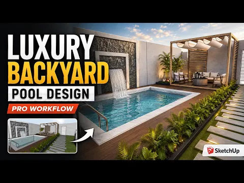 Backyard Transformation in SketchUp | Pool & Waterfall Design — SketchUp outdoor design tutorial preview