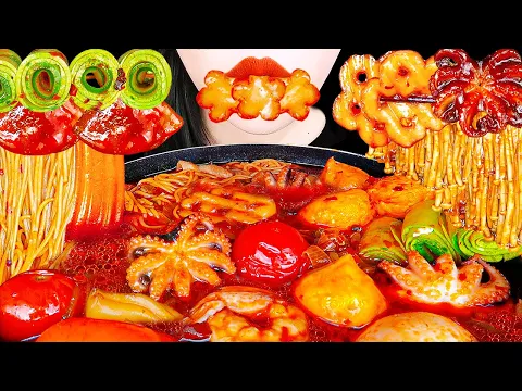 ASMR SPICY HOT POT 마라탕 재료 가득 레시피 MALATANG *ENOKI MUSHROOMS, OCTOPUS, NOODLES RECIPE \u0026 EATING MUKBANG
