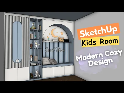 Kids Room Storage Wall in SketchUp | Wardrobe, Shelves & Bench — Nice Tower SketchUp tutorial
