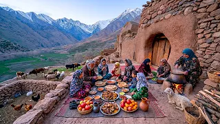 A quiet summer day in a remote mountainous village; Life and cooking juicy chicken kebab