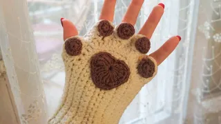 كروشية جوانتى كروشية بدون اصابع كف القطة Crochet Gloves 