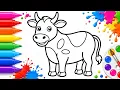 Cute Yellow Cow Coloring Page Easy Cow Drawing Coloring for Kids Learn Colors