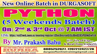 PYTHON 5 Weekends Batch Online Training DURGASOFT