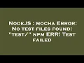 NodeJS mocha Error No test files found test npm ERR Test failed
