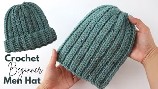 crochet easy men beanie with a rectangle