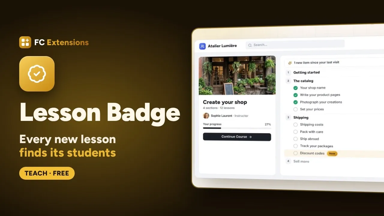 Lesson Badge for FluentCommunity: show students what's new in your courses