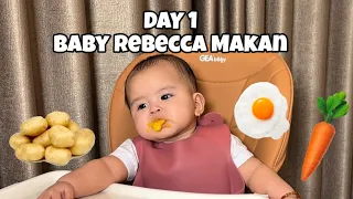 PERTAMA KALI BABY REBECCA COBA MAKAN😍 BUBUR WORTEL, KENTANG DAN TELUR 🥕 🥔 🥚 