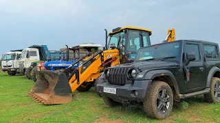 Jcb 3dx loading Mud in TATA Tippers Tractors Swaraj 855 Fe New Holland 3630 Tractor jcbThar Truck