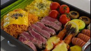 철판 꽉 채워 로망 실현했어요 (집에서 만든 스테이크 플래터, 혼자 하는 파티)