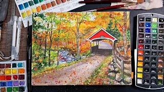 Paint This Quintessential New England Covered Bridge in Watercolor (Timelapse)