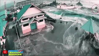 DETIK-DETIK TSUNAMI PALU 2018 REKAMAN CCTV (FLASHBACK),  DASYATNYA GELOMBANG TSUNAMI HANTAM DERMAGA