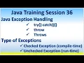 Java Training Session 36 Java Exception Handling Type of Exceptions try catch throw throws