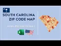 South Carolina Zip Code Map in Excel - Zip Codes List and Population Map